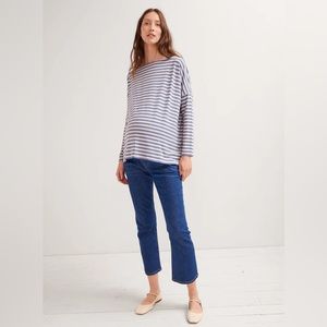 Hatch Maternity Perfect Longsleeve Tee in Charcoal/Blue Stripe